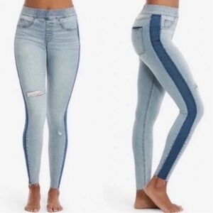 SPANX Light Blue Skinny Jeans with Dark Blue Stripe